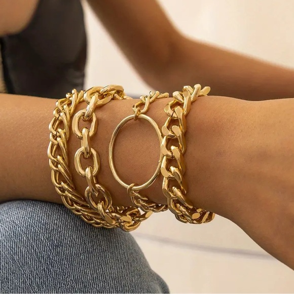 Golden Chain Bracelet Set of 4 - Picture 1 of 2